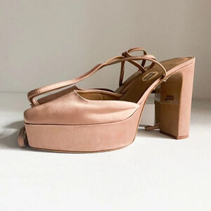 NWT Zara Nude Beige  Satin Chunky Platform Heels 41